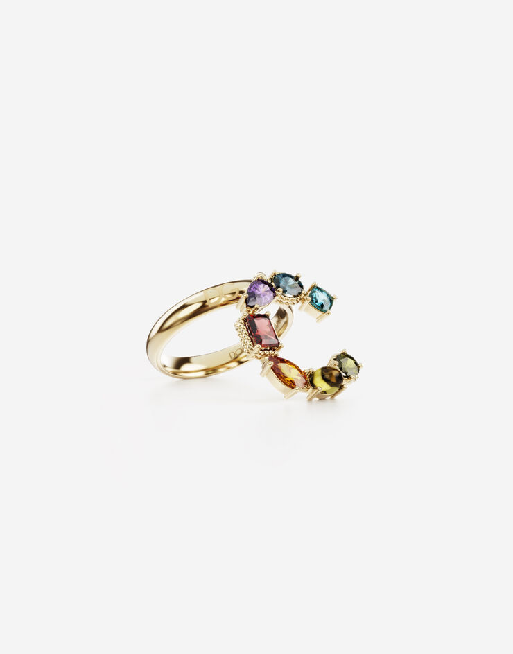 Dolce & Gabbana Rainbow alphabet C ring in yellow gold with multicolor fine gems Gold WRMR1GWMIXC