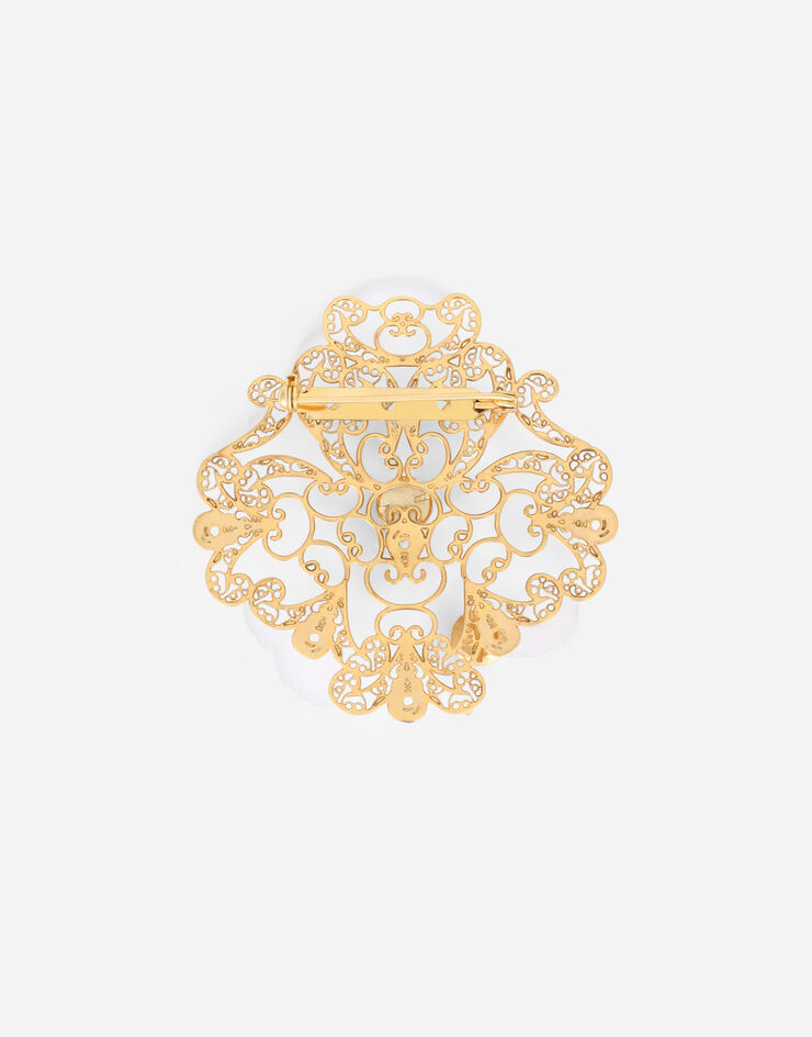 Dolce & Gabbana 레진 플라워 메탈 브로치 골드 WPO1M7W1111