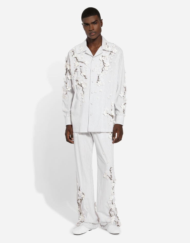 Dolce & Gabbana Striped poplin pants with embroidery White GP08EZGH597