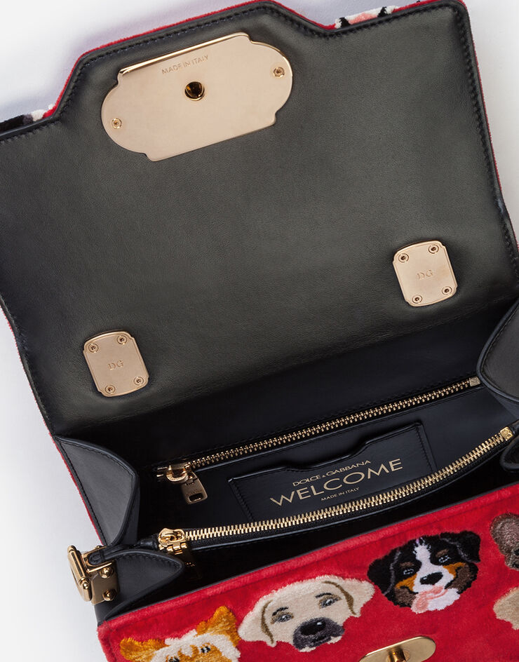 Dolce & Gabbana MEDIUM WELCOME BAG IN VELVET STITCH WITH ANIMALS MULTICOLORE BB6663AA730