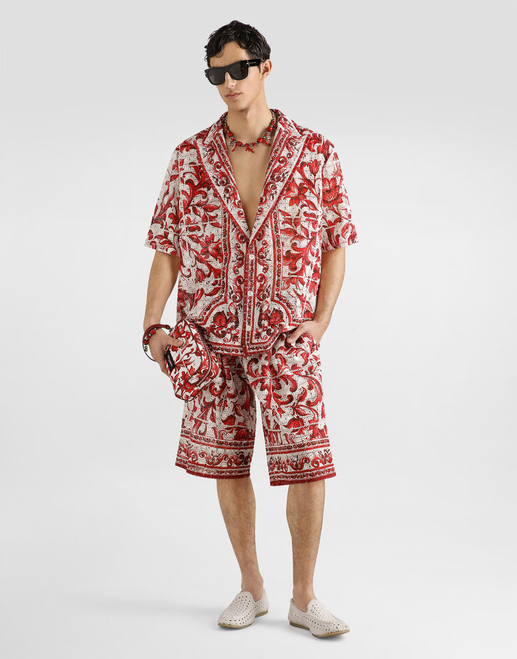 Dolce & Gabbana Majolica-print broderie anglaise lace vanity bermuda shorts Dolce & Gabbana Majolica-print broderie anglaise lace vanity bermuda shorts Multicolor GP21RTHH5E6