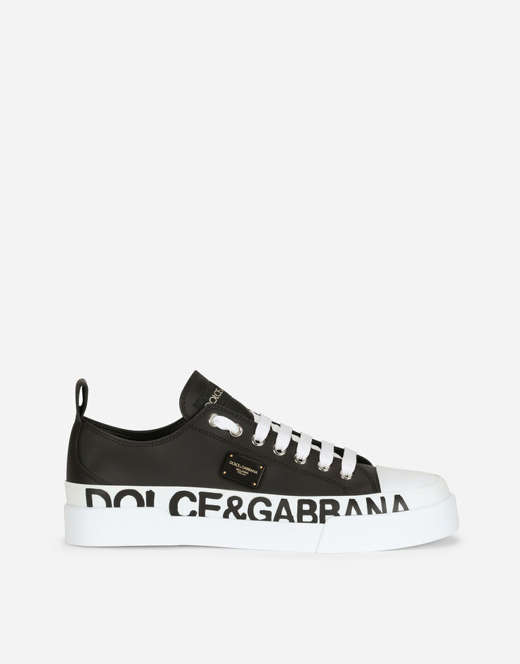 Dolce & Gabbana Calfskin Portofino light sneakers with logo-detailed plate and logo print Black/White CK1886AO515