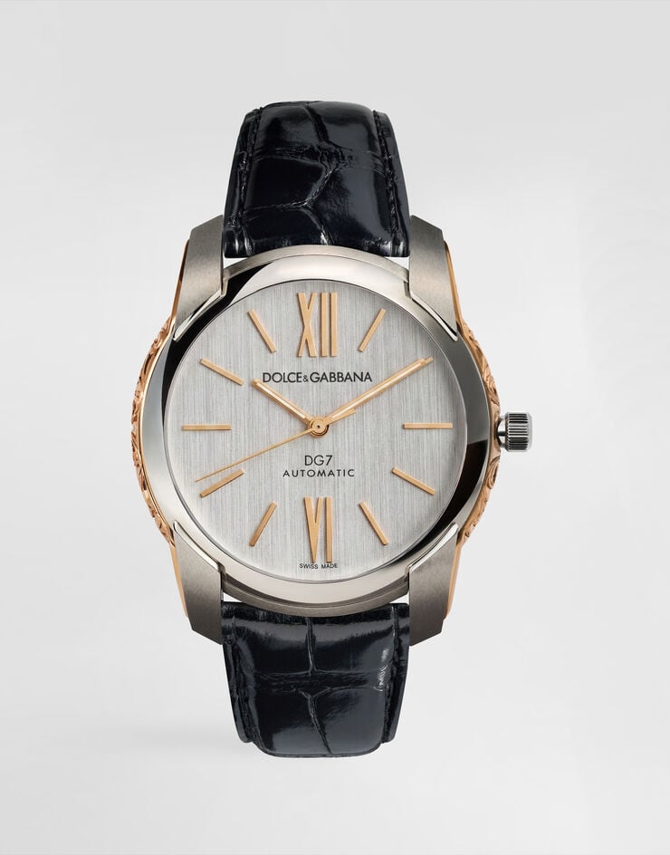 Dolce & Gabbana Reloj DG7 en acero con laterales grabados en oro Dolce & Gabbana Reloj DG7 en acero con laterales grabados en oro Plateado/Negro WWEE1MWWS10