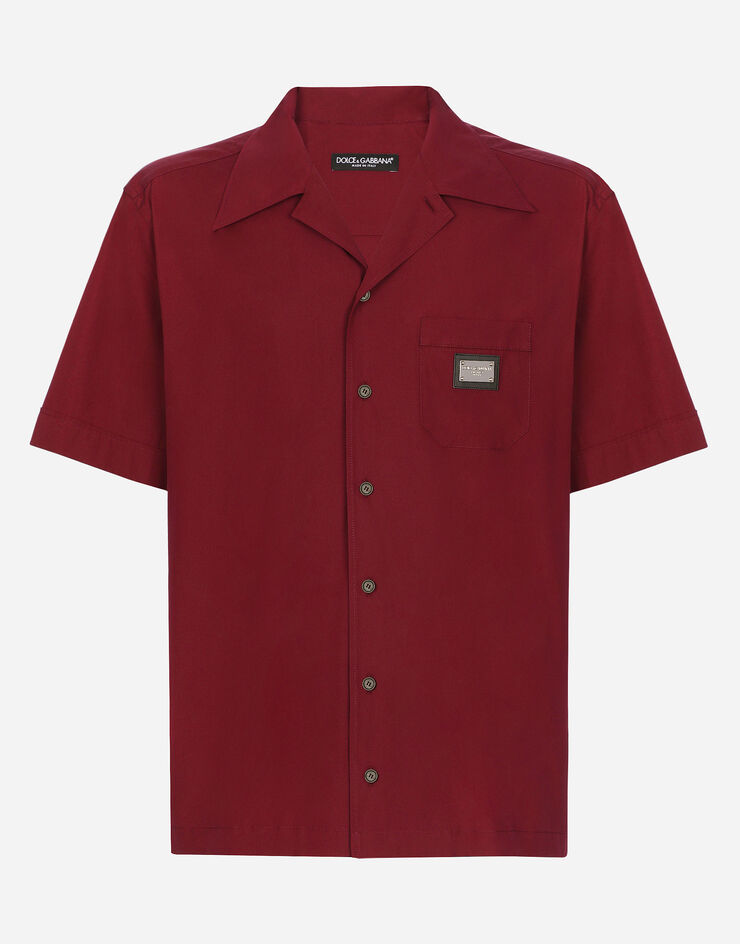 Dolce & Gabbana Camicia hawaii cotone con placca logata Bordeaux G5JH9TGF855