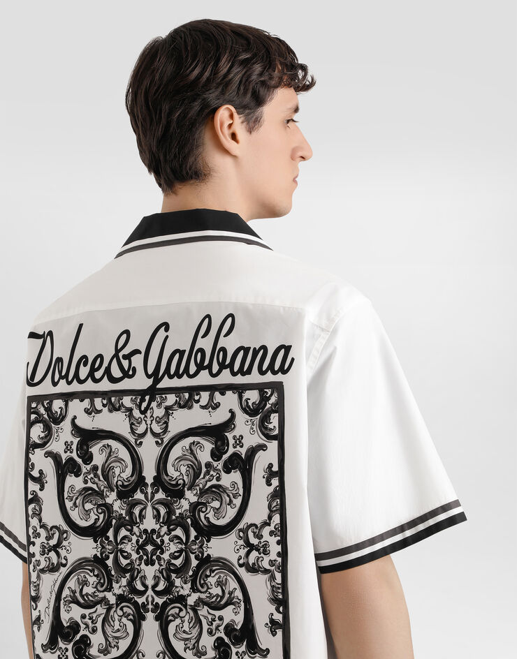 Dolce & Gabbana Camisa Hawaii de popelina con estampado de mayólica Multicolor G5NO5TFI5JG