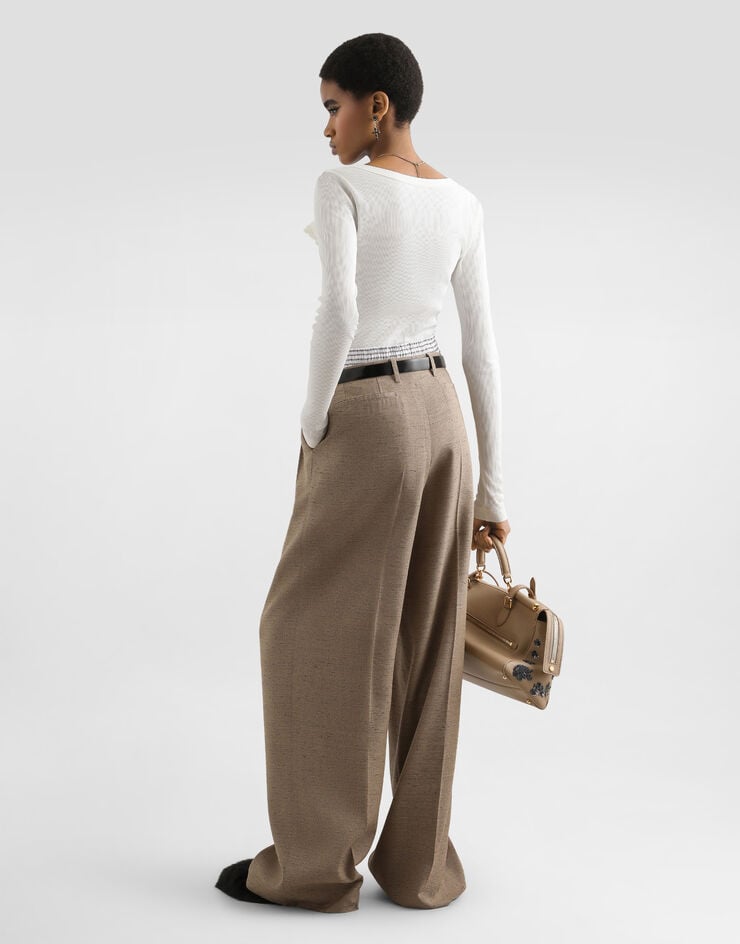 Dolce & Gabbana リブ コットン セラフィーノ Tシャツ Dolce & Gabbana リブ コットン セラフィーノ Tシャツ White F8W44TFU7AV