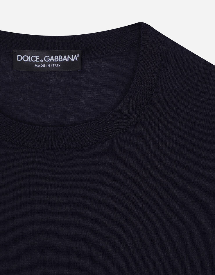 Dolce & Gabbana Jersey de cuello redondo en seda y cachemira Azul GXX02TJFMEH