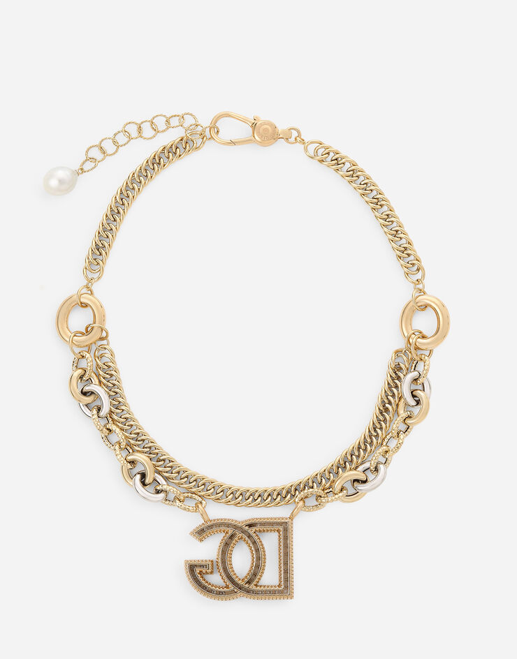 Dolce & Gabbana Logo necklace in yellow and white 18kt gold with colorless sapphires White and yellow gold WNMY3GWSAPW