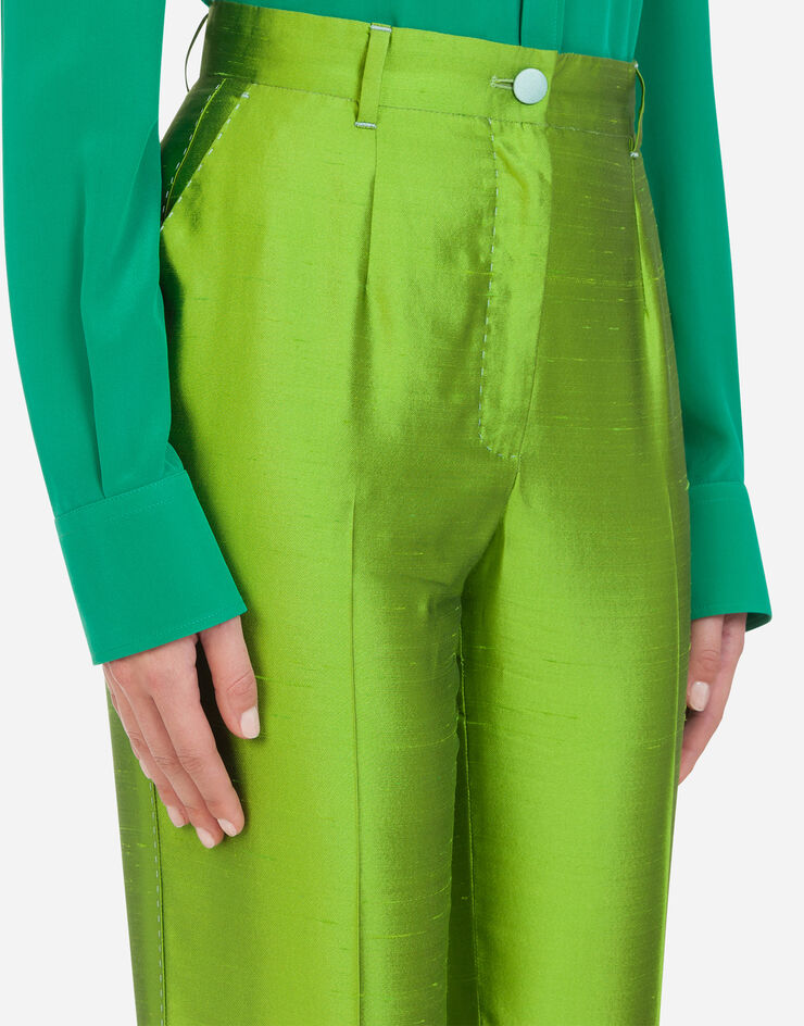 Dolce & Gabbana HIGH-WAISTED PANTS IN SHANTUNG VERDE FTBVMTFU1L5