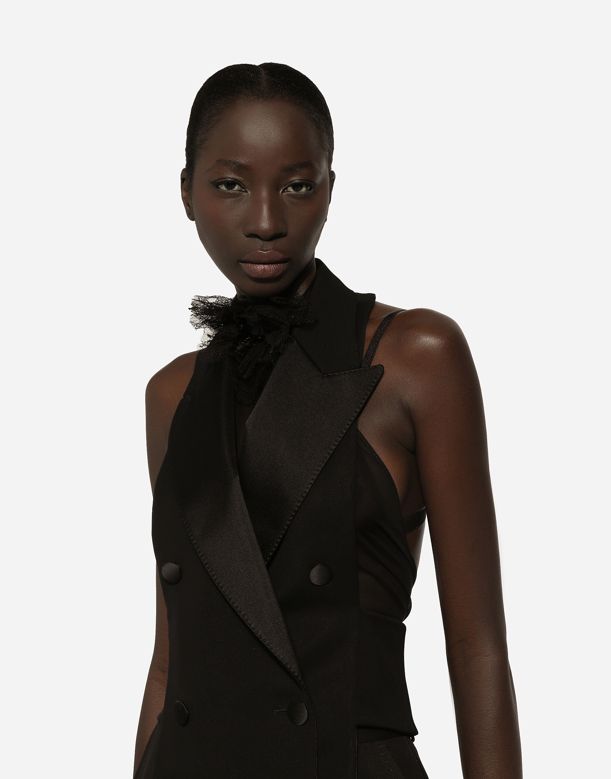 アウターその他 DOLCE & GABBANA Woman Waistcoat Black F7AI8TGDCRJ N0000 Double-breasted silk satin vest with low neckline on the