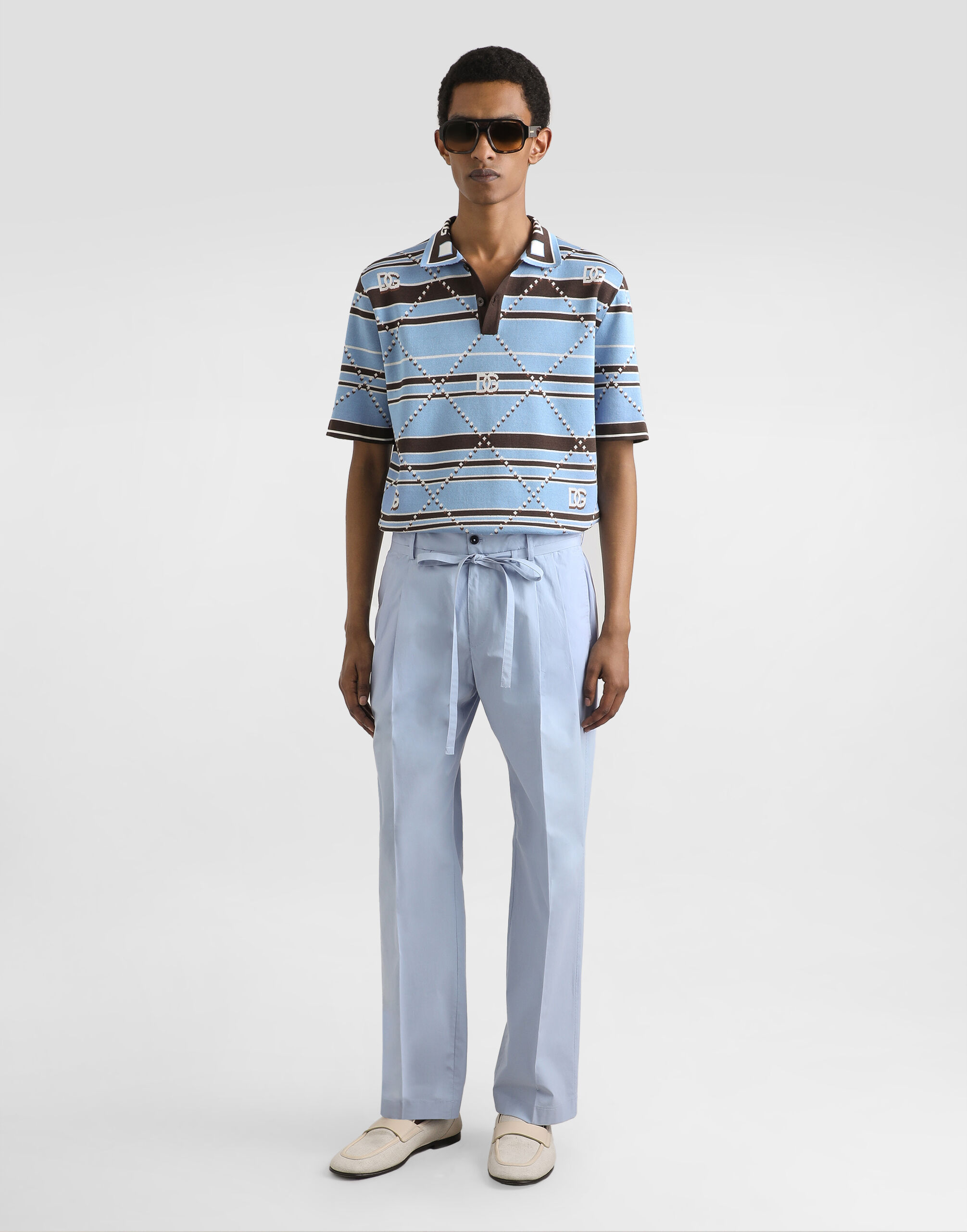 Striped cotton jacquard polo shirt in Multicolor for Men