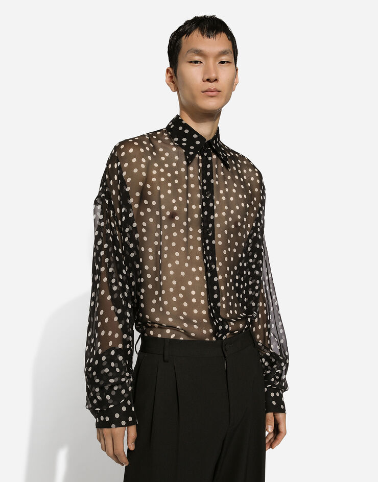 Dolce & Gabbana 슈퍼 오버사이즈 핏 폴카 도트 프린트 실크 시폰 셔츠 인쇄 G5LU6THS1KD
