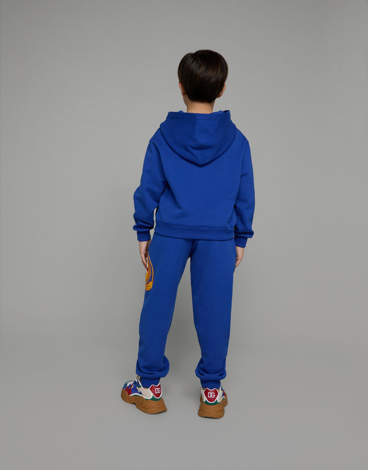 DolceGabbanaSpa Cotton jogging pants with mascot print Blue L4JPFEG7JT2