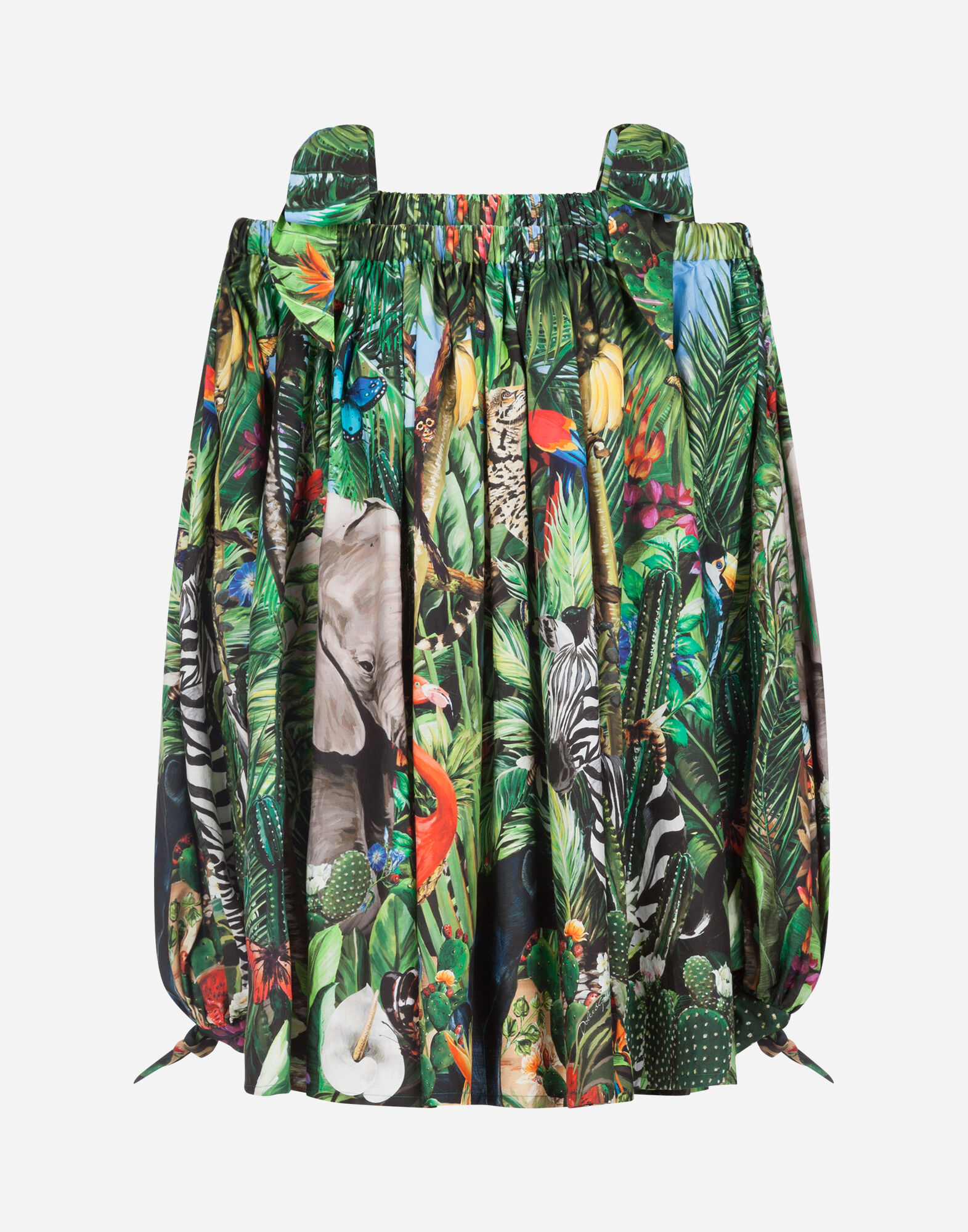 SHORT POPLIN DRESS WITH BRACES AND JUNGLE PRINT