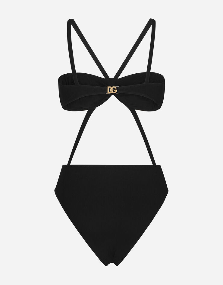 Dolce & Gabbana One-piece swimsuit with DG logo and laces Black O9A90JFUGA2
