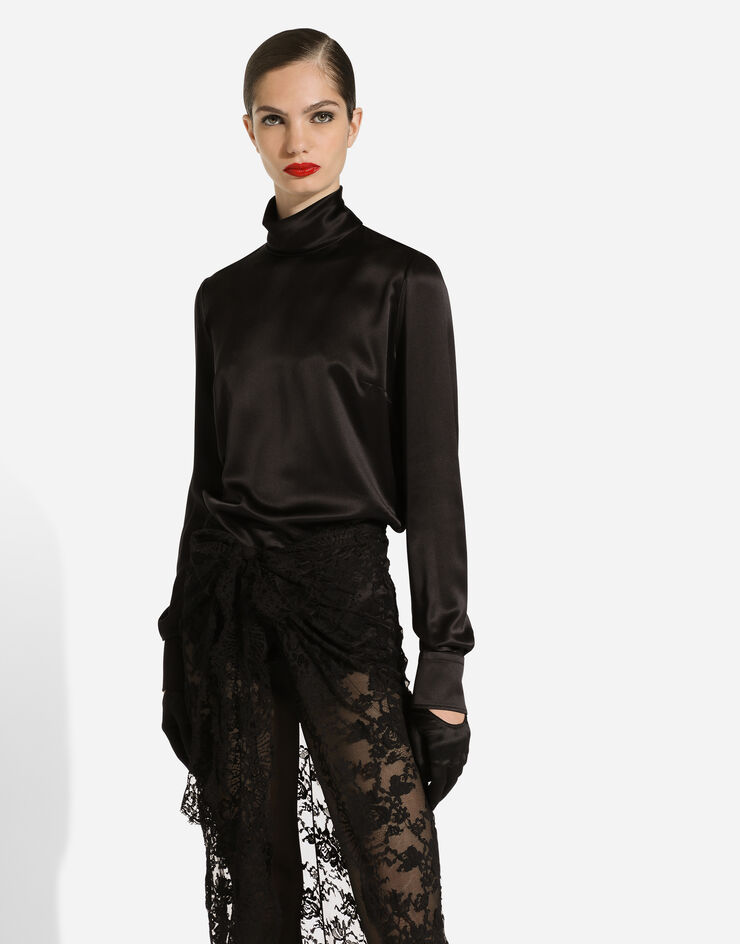 Dolce & Gabbana Blusa en raso de seda Negro F7AI0TFU1AU