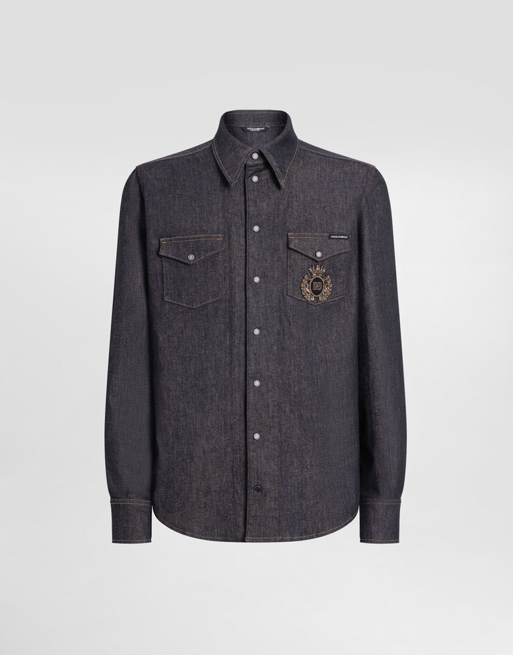 Dolce & Gabbana Denim shirt with heraldic emblem Multicolor G5MN8ZG8MG4