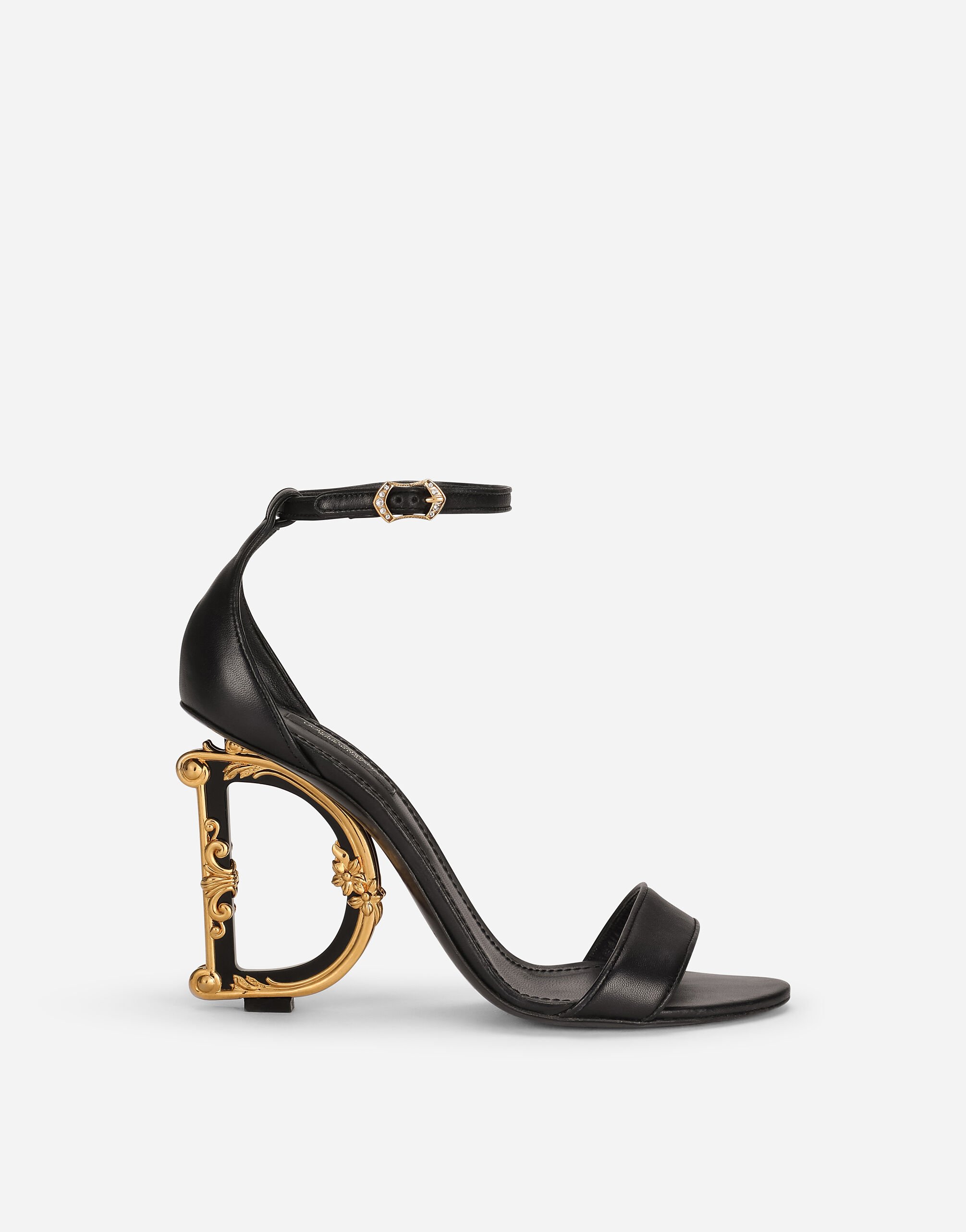 Nappa leather sandals with baroque DG detail in Black for Women Dolce Gabbana