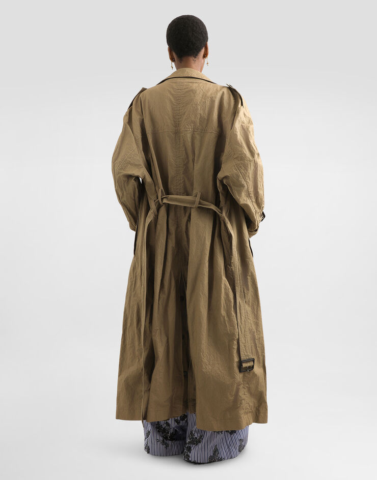 Dolce & Gabbana Double-breasted trench coat in wrinkled-effect cotton Beige F0Y19THUMWD