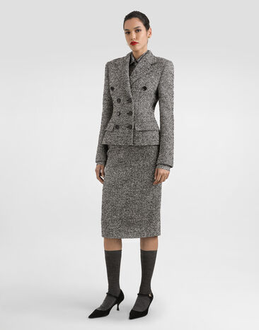 Dolce & Gabbana Double-breasted wool blend jacket with dotted print Multicolor F27ACTFMZAJ
