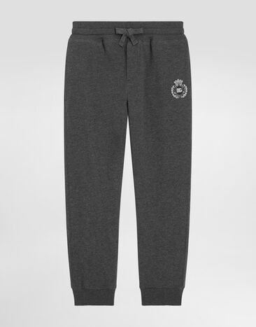 Dolce & Gabbana Fleece trousers with heraldic DG patch Grey L4JPKSG7PKO