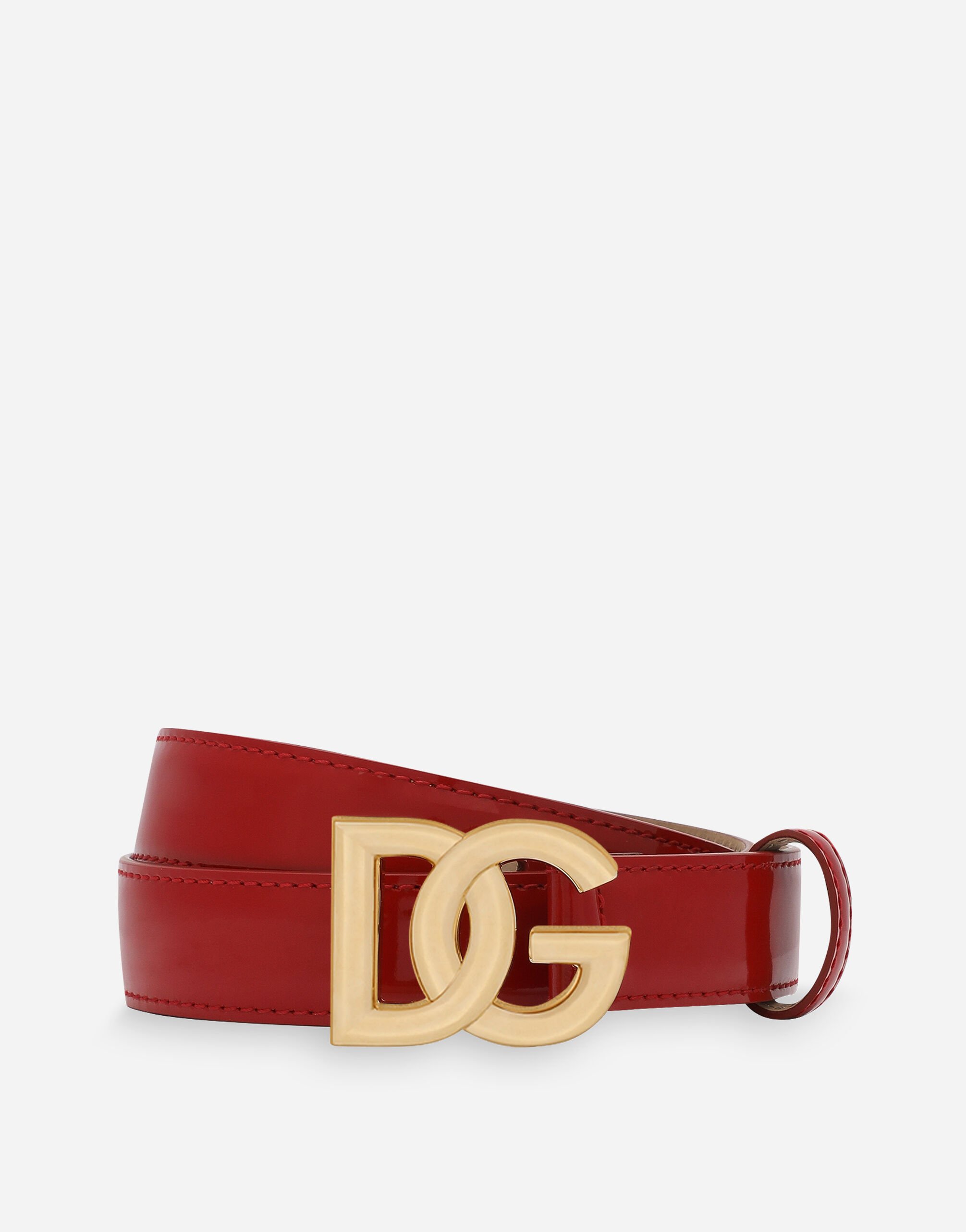 Dolce & Gabbana Cintura in Pelle di Vitello lucida con logo DG Nero VG443FVP187