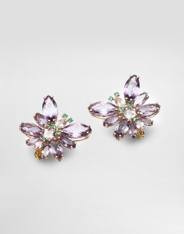 Dolce & Gabbana Butterfly Earrings 18kt yellow gold, amethysts, morganites, and emeralds Gold WEJI3GWAM03