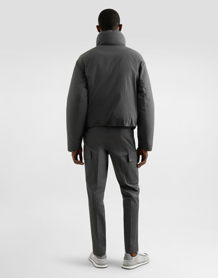 Dolce & Gabbana Padded technical fabric jacket with a high neck and tag Grey G9BNFTFUS26