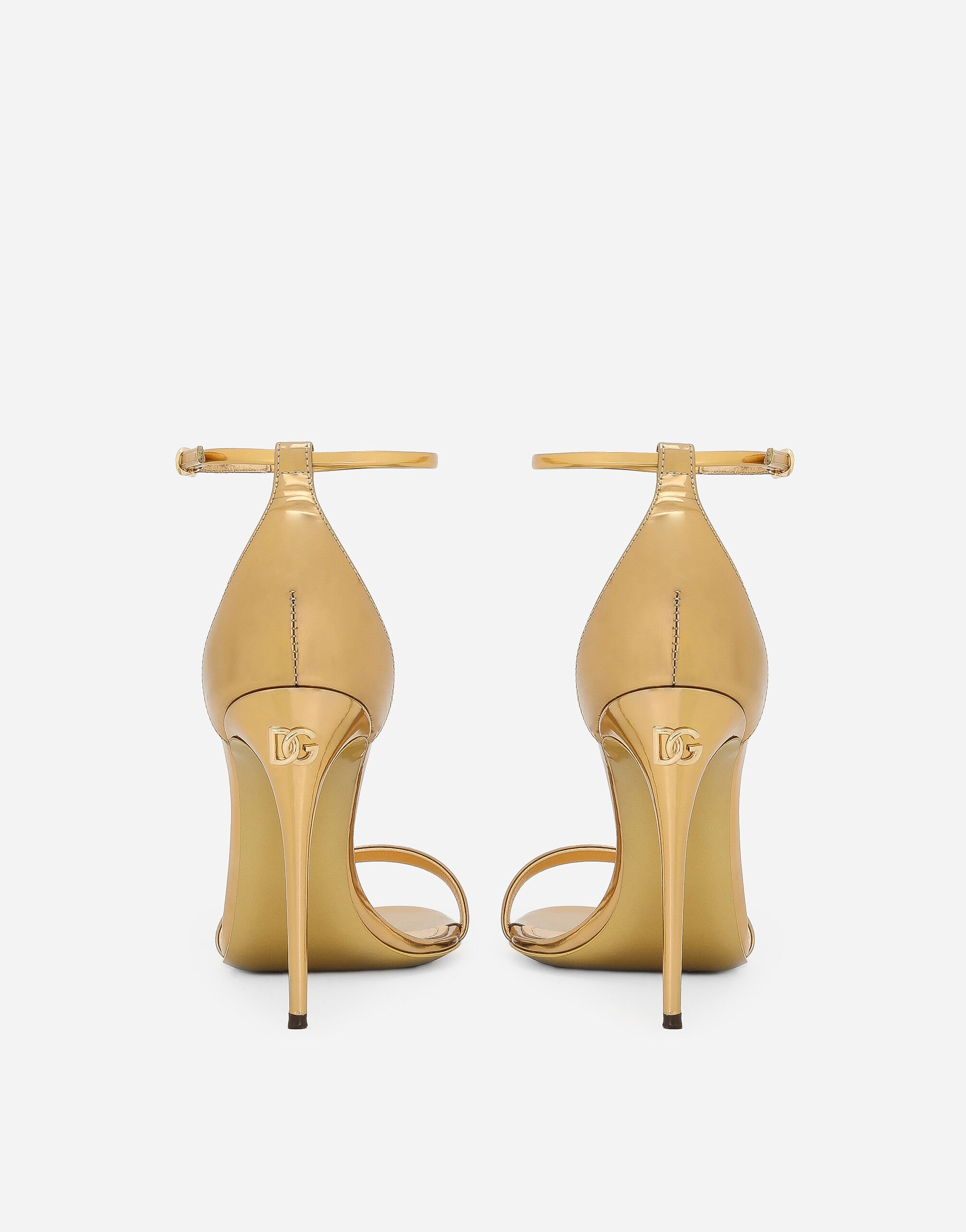 Mirrored effect calfskin sandals in Gold for Dolce Gabbana US