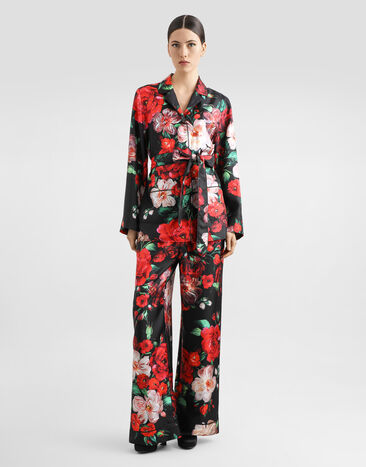 Dolce & Gabbana 로즈 프린트 새틴 파자마 팬츠 인쇄 FTAMPTIS1ZD