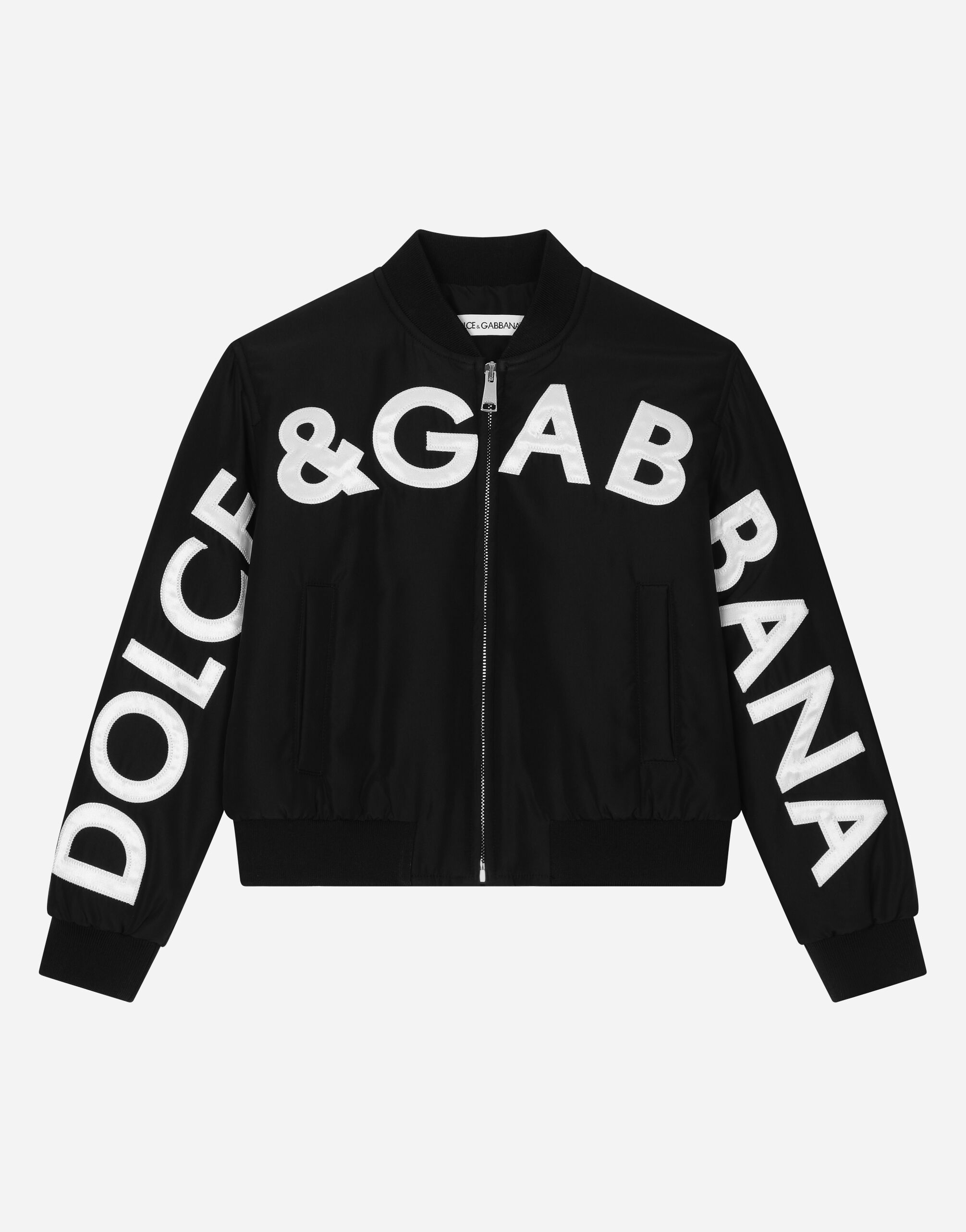DolceGabbanaSpa Canvas bomber jacket with logo embroidery Black L4JB6FG7KZ9