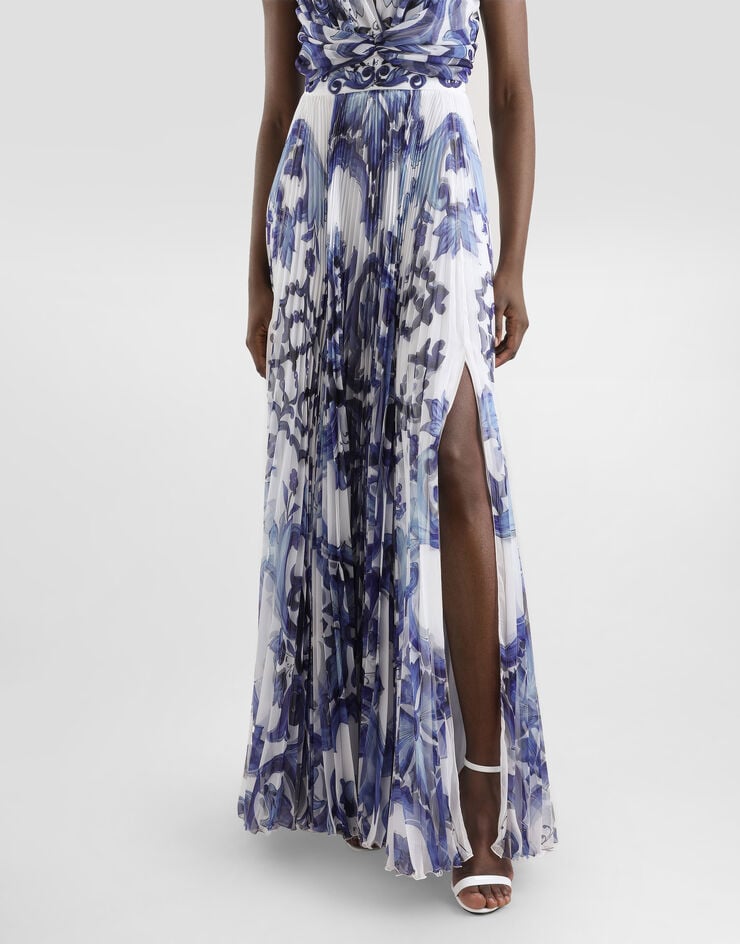 Dolce & Gabbana Majolica-print chiffon dress Blue I6KH6WFSSK7