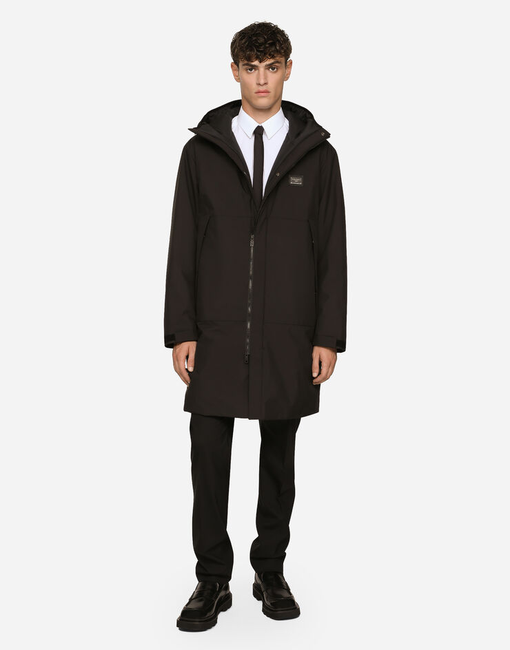 Dolce & Gabbana Nylon parka with hood and branded tag Black G9YF7TGG722