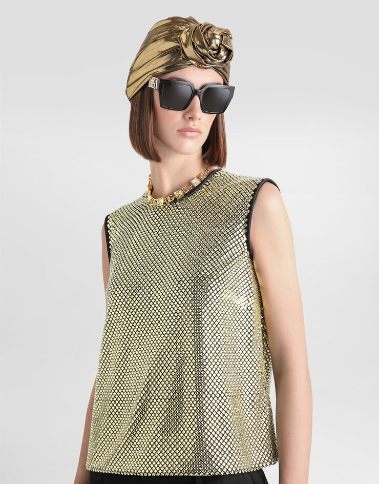 Dolce & Gabbana Sleeveless blouse in crystal mesh Gold F7AK7ZFLSK3