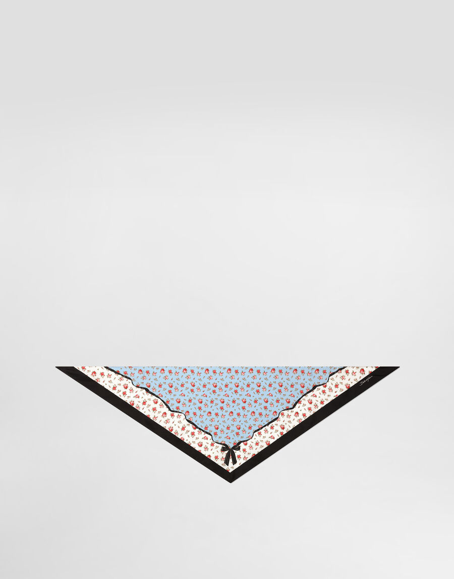 Small rose-print silk twill triangle scarf