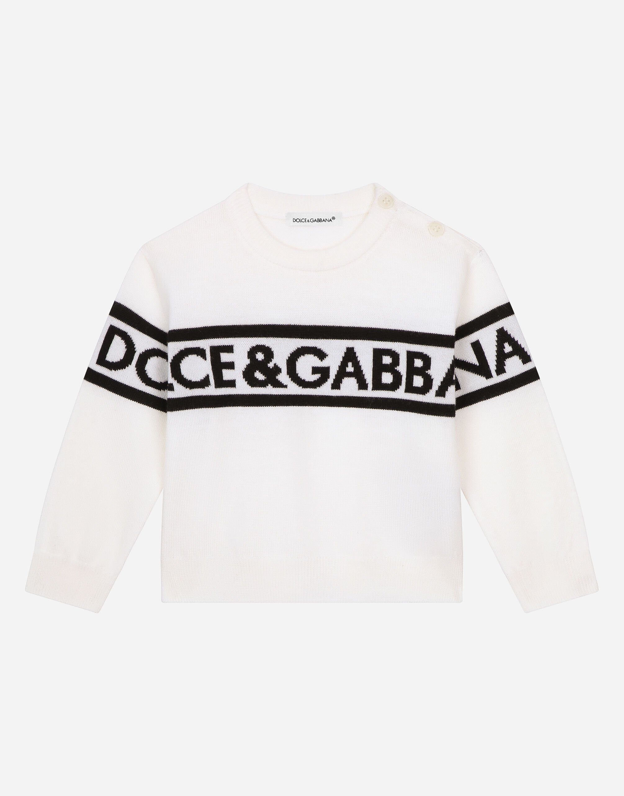DolceGabbanaSpa Round-neck sweater with logo inlay Multicolor L1JTGZG7KQ8