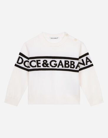 Dolce & Gabbana Round-neck sweater with logo inlay White L1JTEYG7NXH