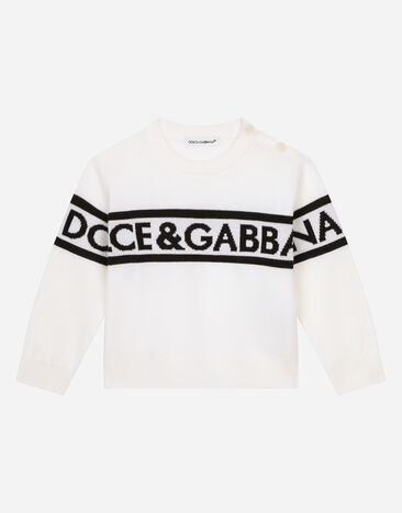 Dolce & Gabbana Round-neck sweater with logo inlay Azul Claro L1JTEYG7L1B