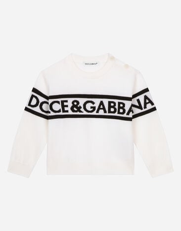 Dolce & Gabbana Round-neck sweater with logo inlay White L1JTEYG7K7R