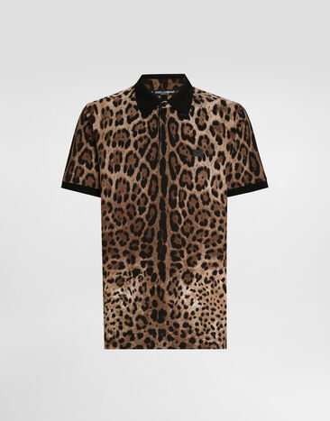 Dolce & Gabbana Cotton polo-shirt with leopard print Black G8SR8TG7O8E