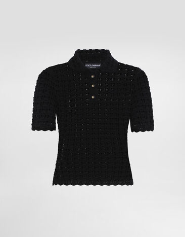 Dolce & Gabbana Wool lace-stitch polo-shirt Black FXZ15TJCVWH