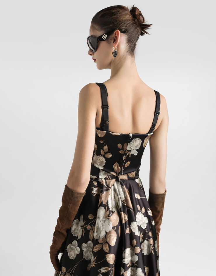 Dolce & Gabbana 复古玫瑰印花缎布连衣裙 版画 F6TYFTFSIB8