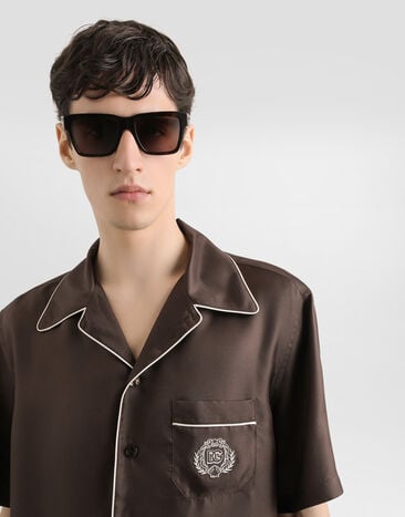 Dolce & Gabbana Hawaii silk twill shirt Brown G5KS3ZFU10S