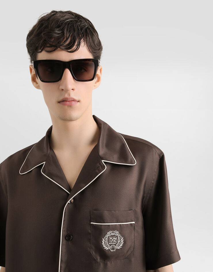 Dolce & Gabbana Hawaii silk twill shirt Brown G5KS3ZFU10S
