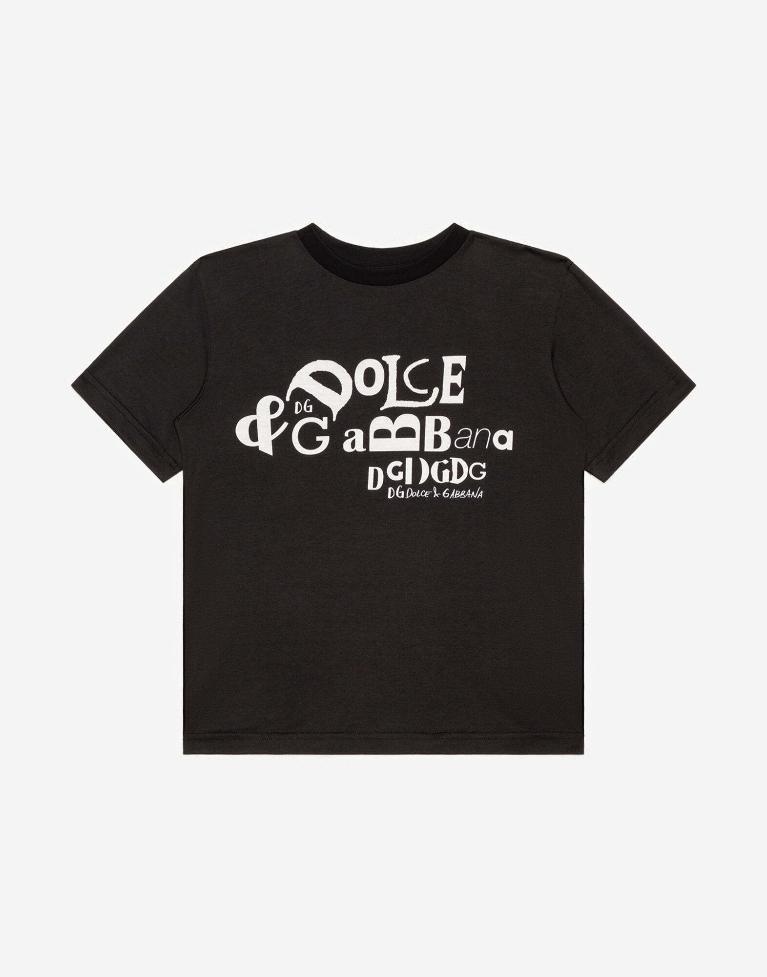 【DOLCE&GABBANA】シルク ラウンドネック Tシャツ 紋章風DGロゴ Dolce & Gabbana ドルチェ＆ガッバーナ DG ロゴプリント Tシャツ