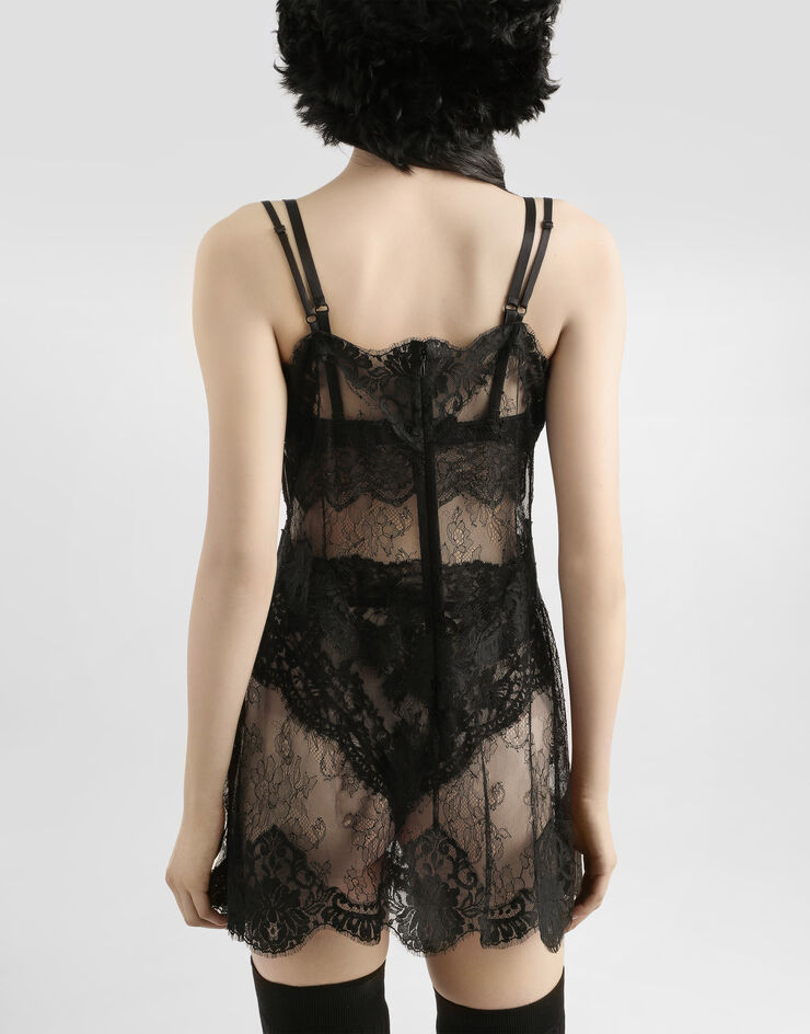 Dolce & Gabbana Vestido lencero con encaje Chantilly Black F60FKTHLM97