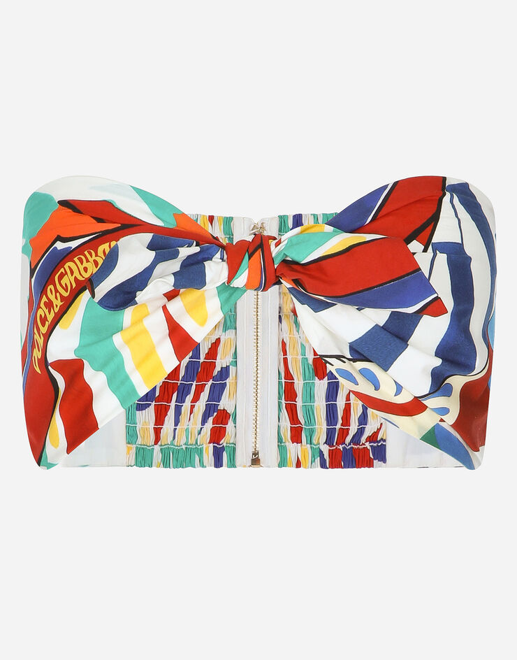 Dolce&Gabbana Carretto-print poplin top with knot detail Multicolor F760WTFI5G2