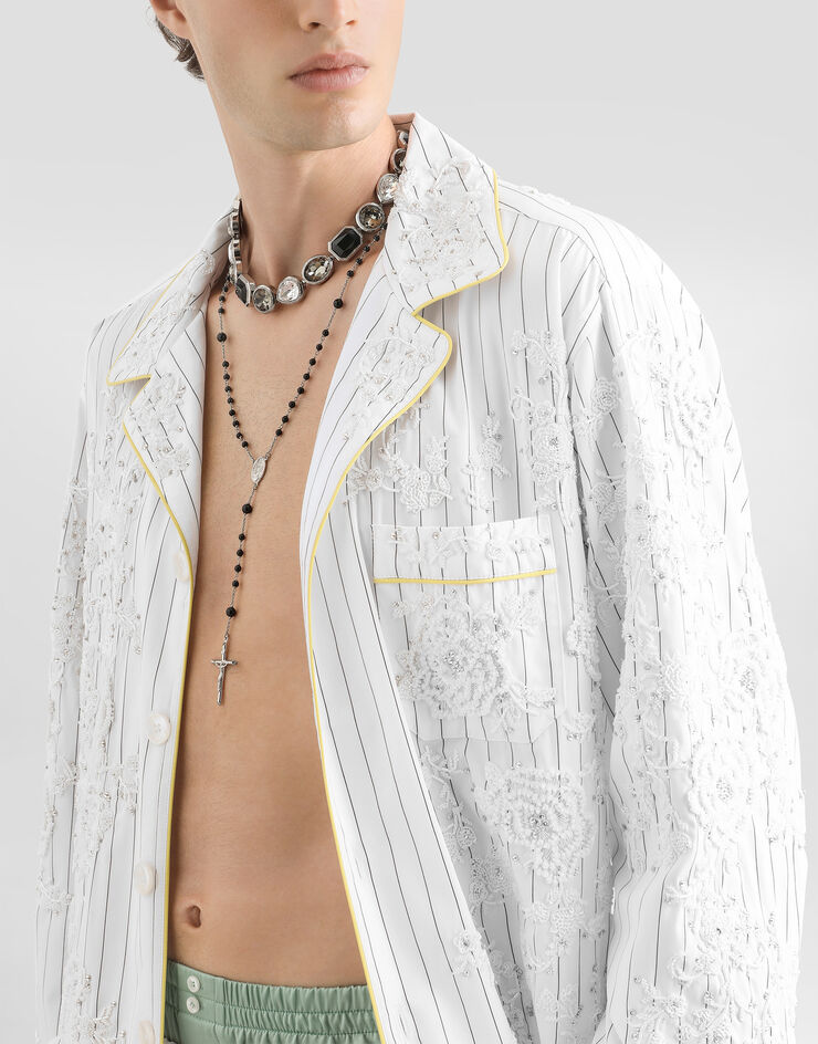 Dolce & Gabbana Cotton and silk vanity shirt with embroidery Multicolor G5OL9ZGK188