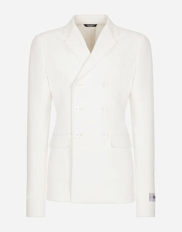 Dolce & Gabbana Chaqueta de botonadura sencilla ajustada de algodón elástico Blanco GKAHMTFUTBT