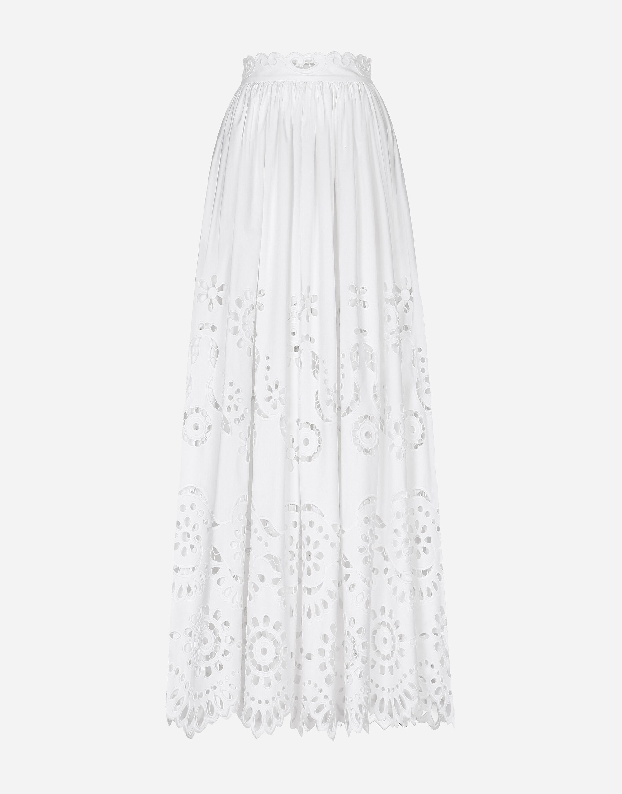 Long cotton circle skirt with cut out detailing in White for Women Dolce Gabbana